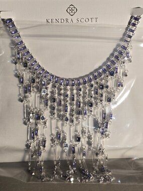 NEW Kendra Scott Maxen Bib Necklace Silver Purple Crystal $295 MSRP